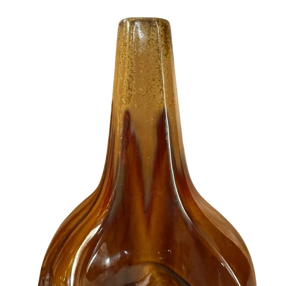 Large Sculptural Pottery Vase Brown Drip Glaze Swirl Abstract Art MCM Style 14